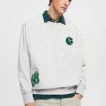 Esprit Varsity patch sweatshirt Men Light Grey Sweatshirts & Hoodies P0D0X808