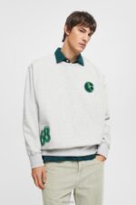 Esprit Varsity patch sweatshirt Men Light Grey Sweatshirts & Hoodies P0D0X808