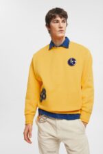 Esprit Varsity patch sweatshirt Men Yellow Sweatshirts & Hoodies P0D0X810