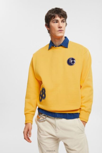 Esprit Varsity patch sweatshirt Men Yellow Sweatshirts & Hoodies P0D0X810