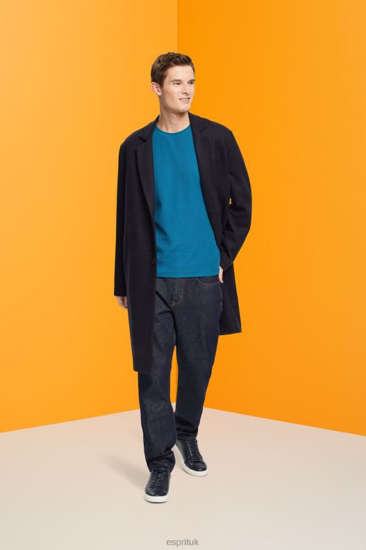 Esprit Waffle pique long sleeve top Men Dark Turquoise Long Sleeve P0D0X851 - Image 2
