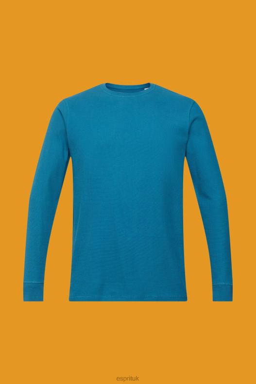 Esprit Waffle pique long sleeve top Men Dark Turquoise Long Sleeve P0D0X851 - Image 5