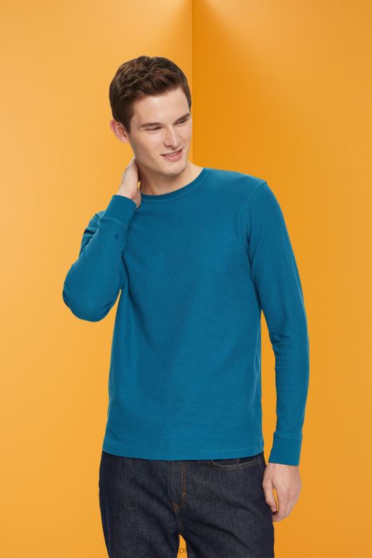 Esprit Waffle pique long sleeve top Men Dark Turquoise Long Sleeve P0D0X851 - Image 1