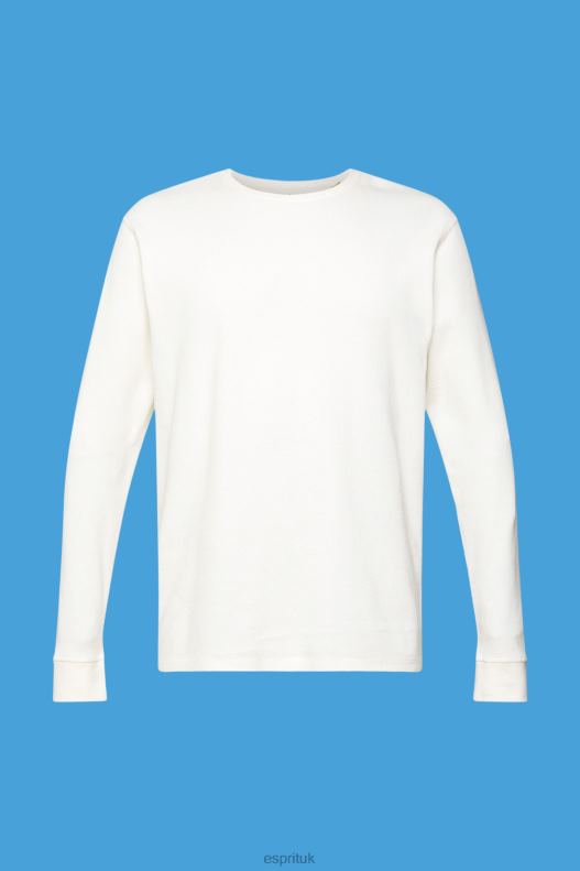 Esprit Waffle pique long sleeve top Men Off White Long Sleeve P0D0X850 - Image 5