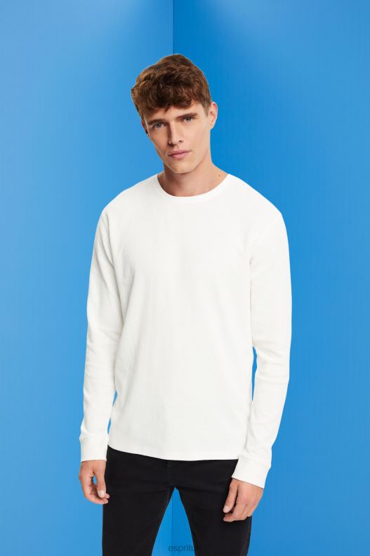 Esprit Waffle pique long sleeve top Men Off White Long Sleeve P0D0X850 - Image 1