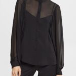 Esprit Wide chiffon blouse Women Black Blouses P0D0X426