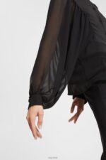 Esprit Wide chiffon blouse Women Black Blouses P0D0X426 - Image 3