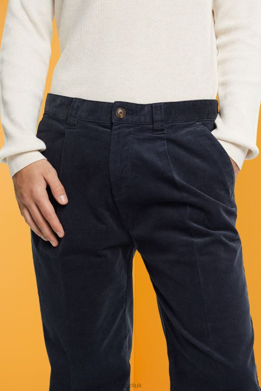 Esprit Wide fit corduroy trousers Men Navy Trousers & Pants P0D0X333 - Image 3