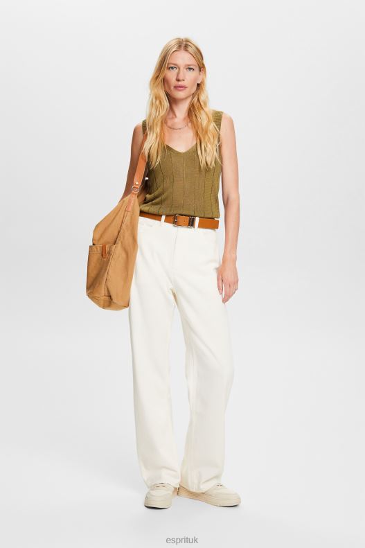 Esprit Wide leg twill trousers, 100% cotton Women Off White Trousers & Pants P0D0X4 - Image 2