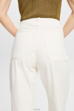 Esprit Wide leg twill trousers, 100% cotton Women Off White Trousers & Pants P0D0X4 - Image 3