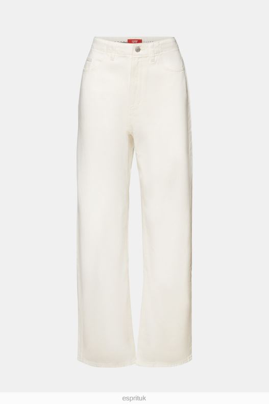 Esprit Wide leg twill trousers, 100% cotton Women Off White Trousers & Pants P0D0X4 - Image 5