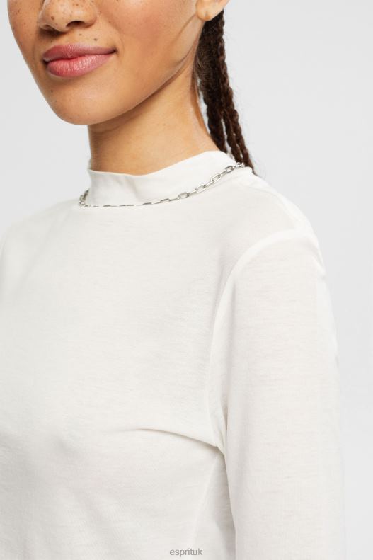 Esprit With TENCEL: T-shirt with band collar Women Off White T-Shirts P0D0X562 - Image 3