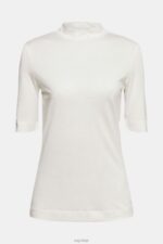 Esprit With TENCEL: T-shirt with band collar Women Off White T-Shirts P0D0X562 - Image 5