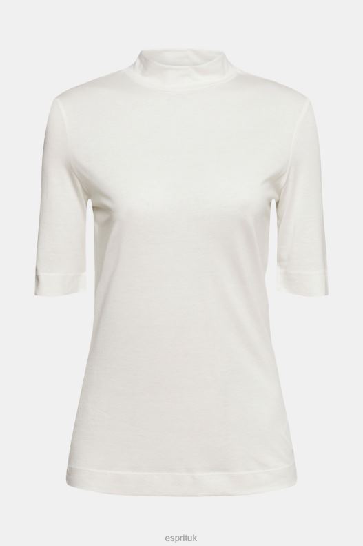 Esprit With TENCEL: T-shirt with band collar Women Off White T-Shirts P0D0X562 - Image 5