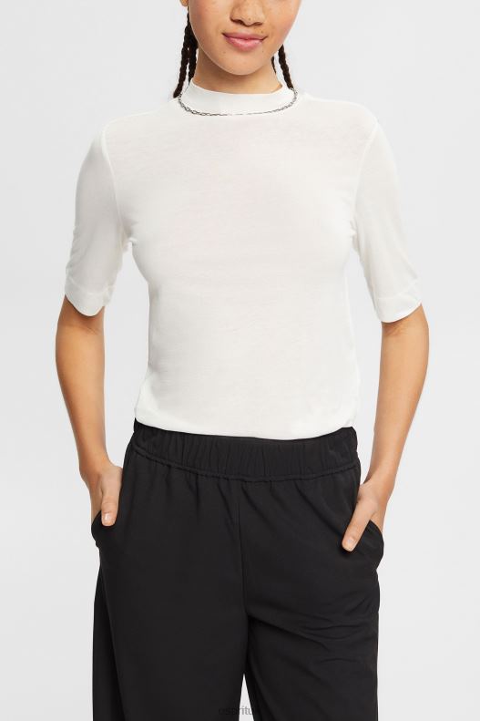 Esprit With TENCEL: T-shirt with band collar Women Off White T-Shirts P0D0X562 - Image 1