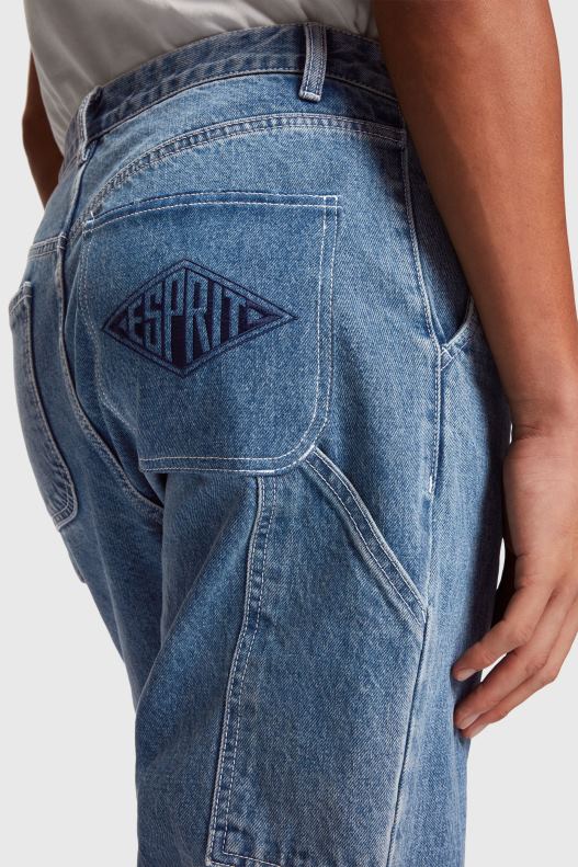 ESPRIT x Rest & Recreation Capsule Denim Cargo Pants Women Blue Rinse Denim P0D0X480 - Image 3