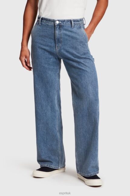 ESPRIT x Rest & Recreation Capsule Denim Cargo Pants Women Blue Rinse Denim P0D0X480